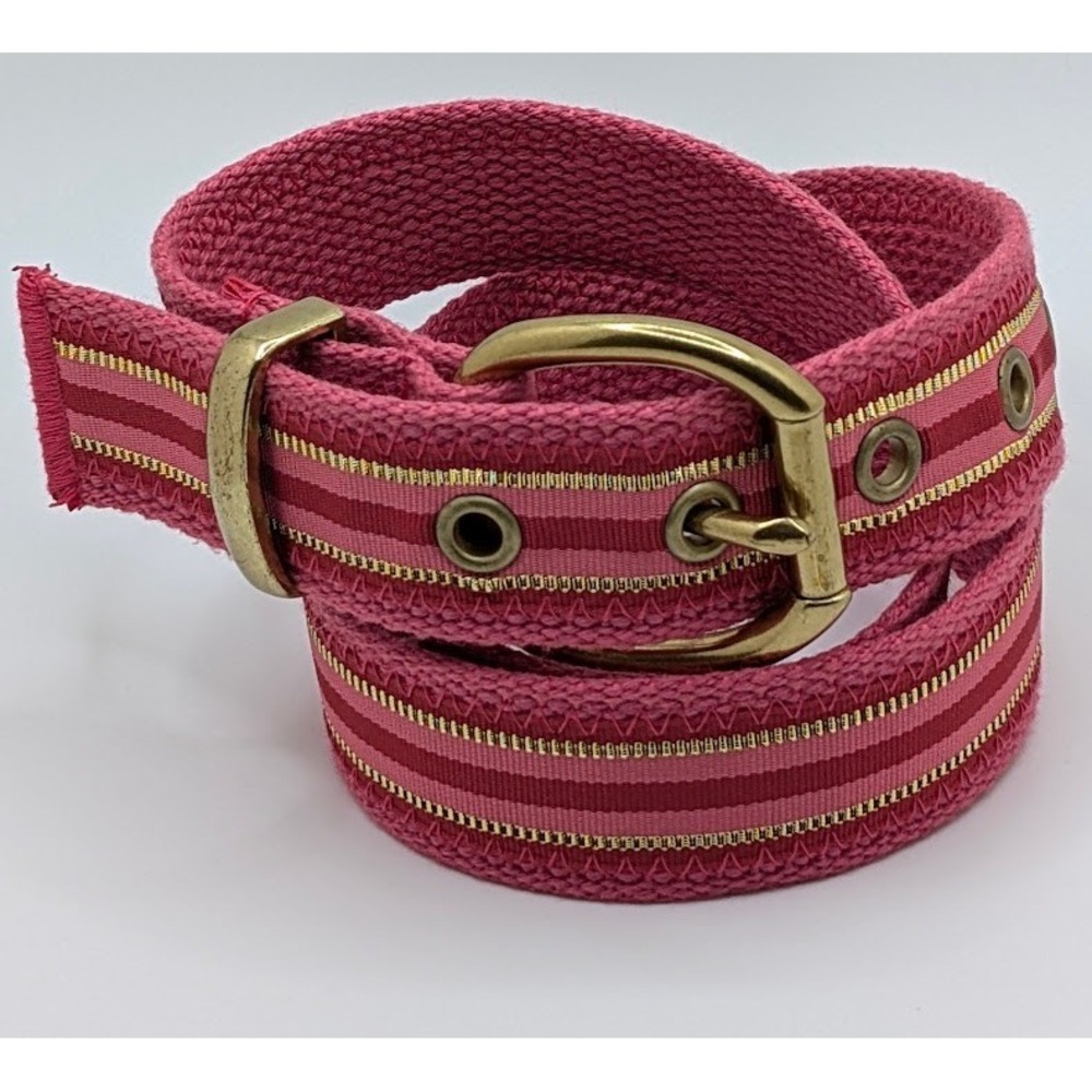 Vintage Liz Claiborne Belt SMALL Pink Gold Woven Ribbon Preppy Feminine Casual